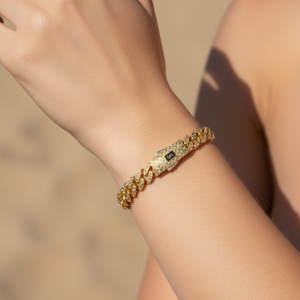 Pulsera Monaco Chain de Oro 14k Hueco Modelo Flex Brillante mod. 10324