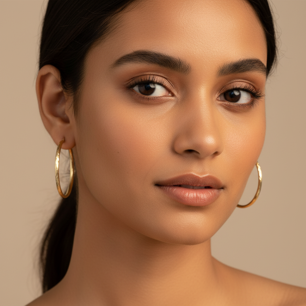 Arracada de Oro 14k Diseño Redondo Hueco en Tono Mate con Diamantadob mod. 10147