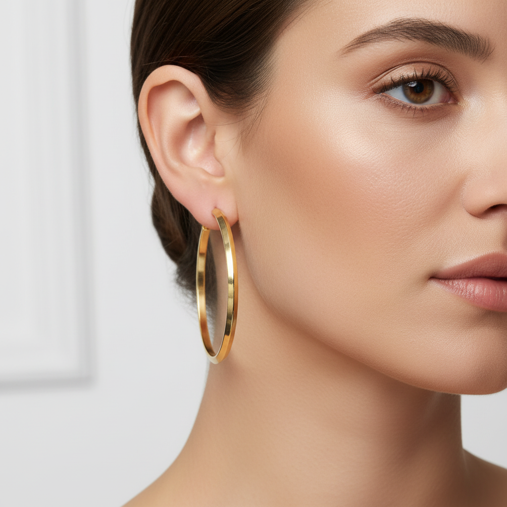 Arracada de Oro 14k con Diseño Redondo Brillante Estilo Facetado y Hueco mod. 10145