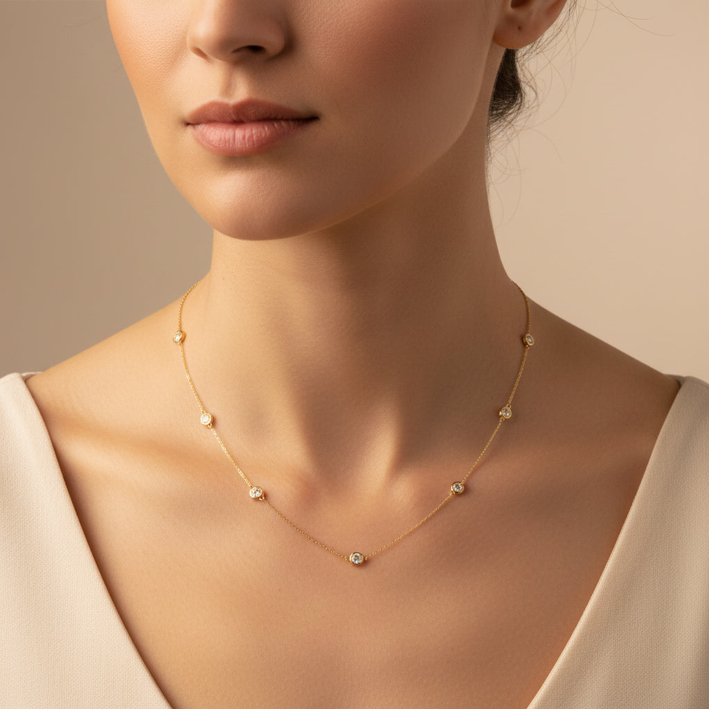 Gargantilla de Oro 14k Diseño con 7 Zirconias Biseladas mod. 10202