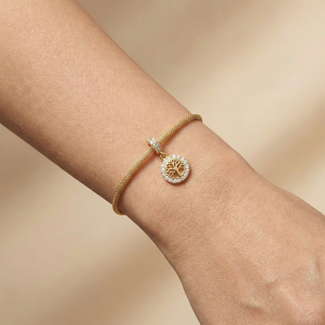 Charm de Oro 14k con Colgante de Árbol de la Vida Incrustado con Zirconias mod. 10650