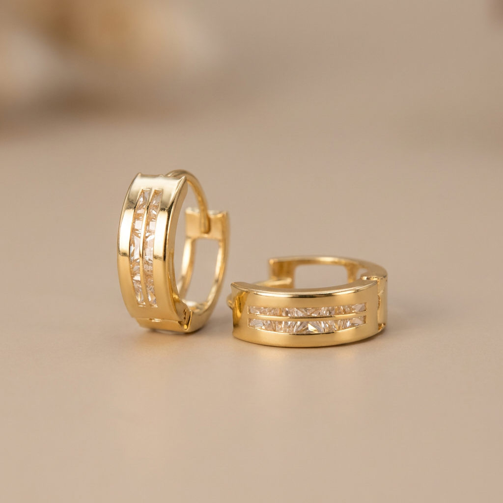 Grapa de Oro 14k Doble Vista con Zirconias y Diseño Fino Elegante mod. 10591
