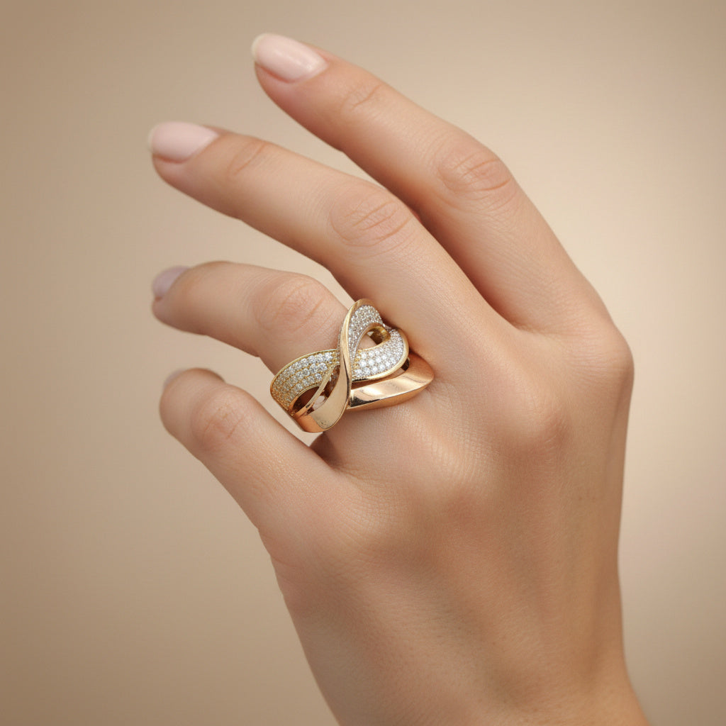 Anillo de Oro 14k Diseño Fino con Incrustación de Zirconias mod. 10196