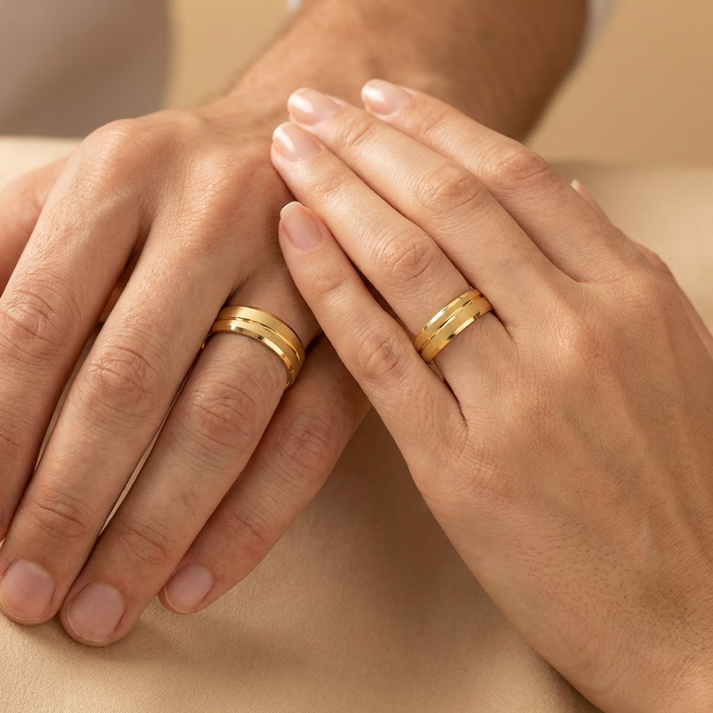 Argollas de Matrimonio de Oro 14k Diseño Confort Mate con Líneas Brillantes mod. 10616