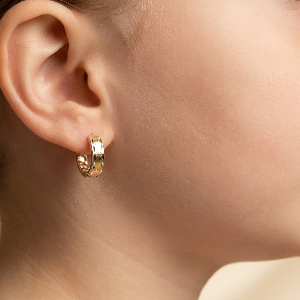 Grapa de Oro 14k Doble Vista Elegante Bicolor con Diamantado y Zirconias mod. 10595
