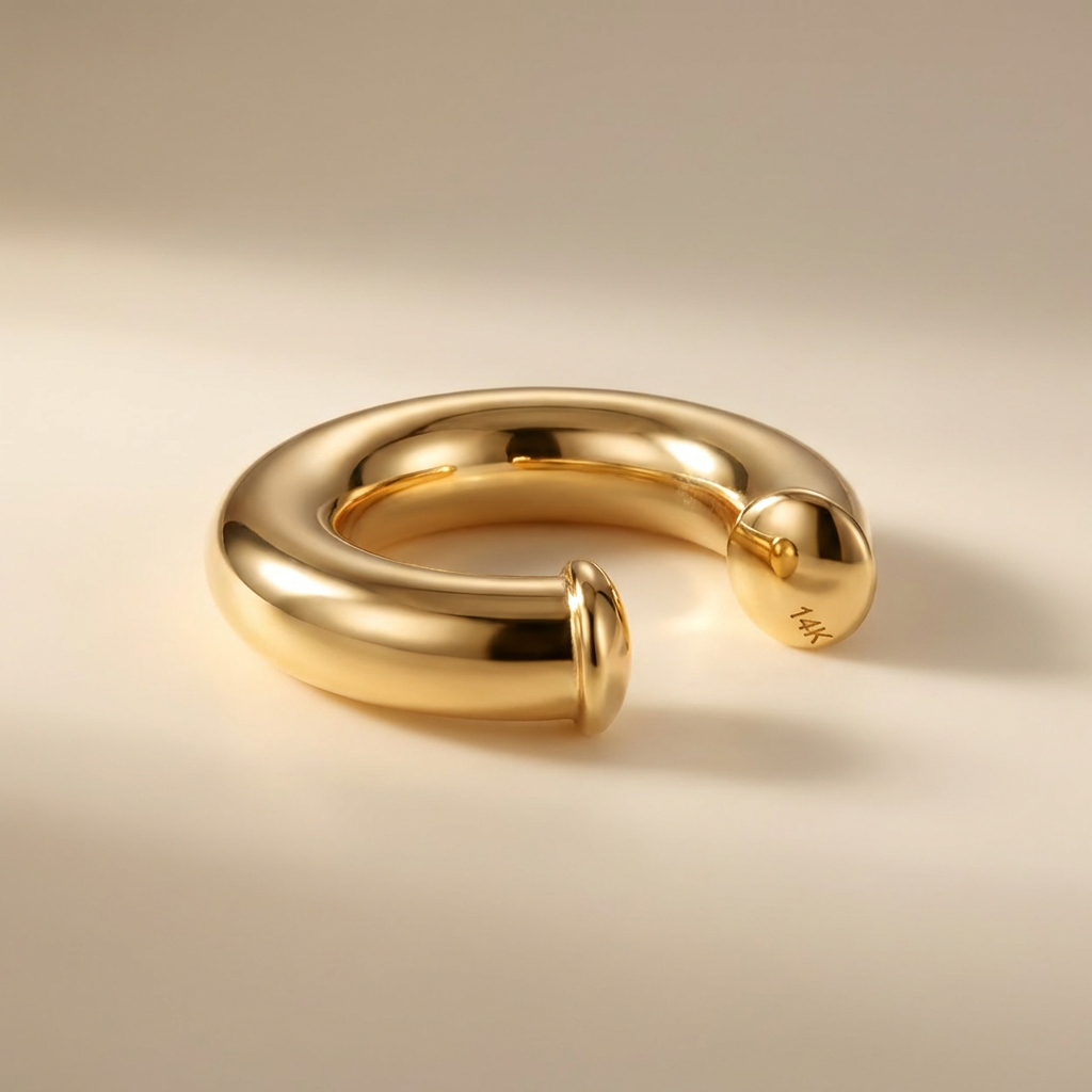 Earcuff de Oro 14k Hueco Trepador de Diseño Chunky Especial mod. 10610