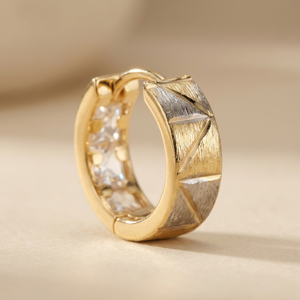 Grapa de Oro 14k Doble Vista con Triángulos Mate y Zirconias mod. 10601