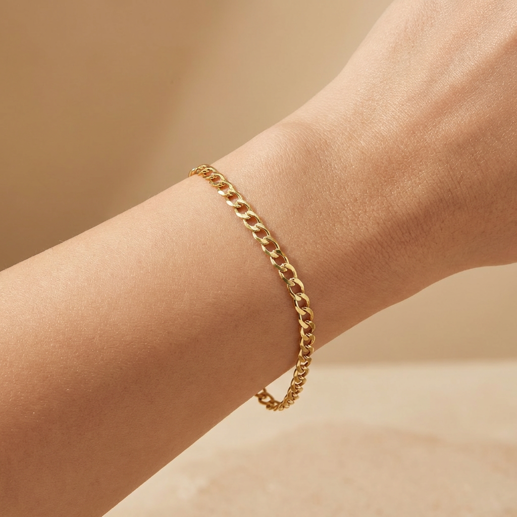 Pulsera Eslabón de Oro 14k Tejido Barbado Inflado Estilo Hueco y Brillante mod. 10535