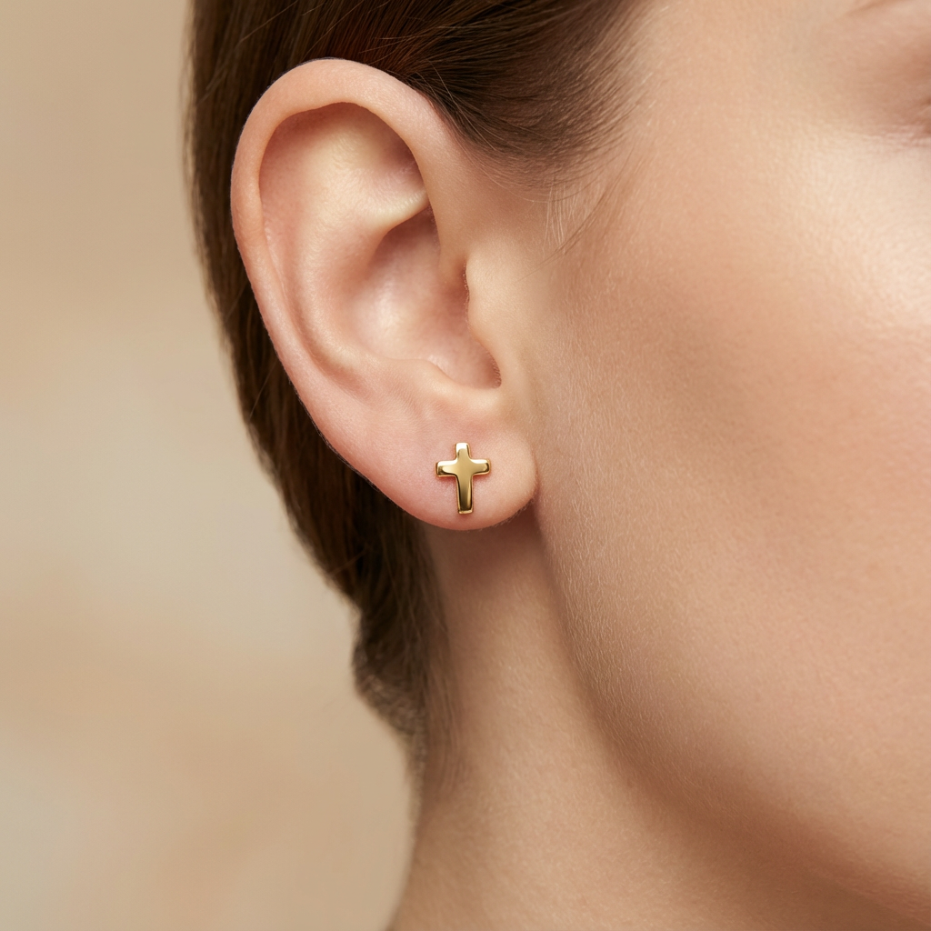 Broquel de Oro 10k Diseño de Cruz mod. 10446