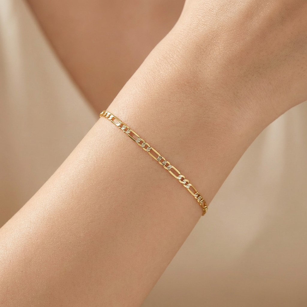 Pulsera Eslabón de Oro 14k Tejido 3x1 con Diamantado Fino mod. 10529