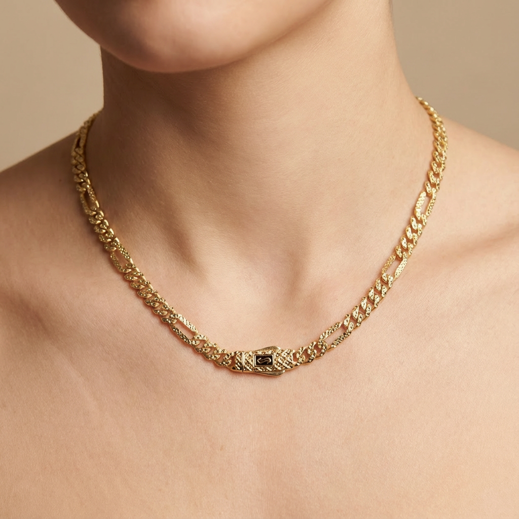 Cadena Monaco Chain de Oro 14k Hueco Modelo Figaro Flex mod. 10366