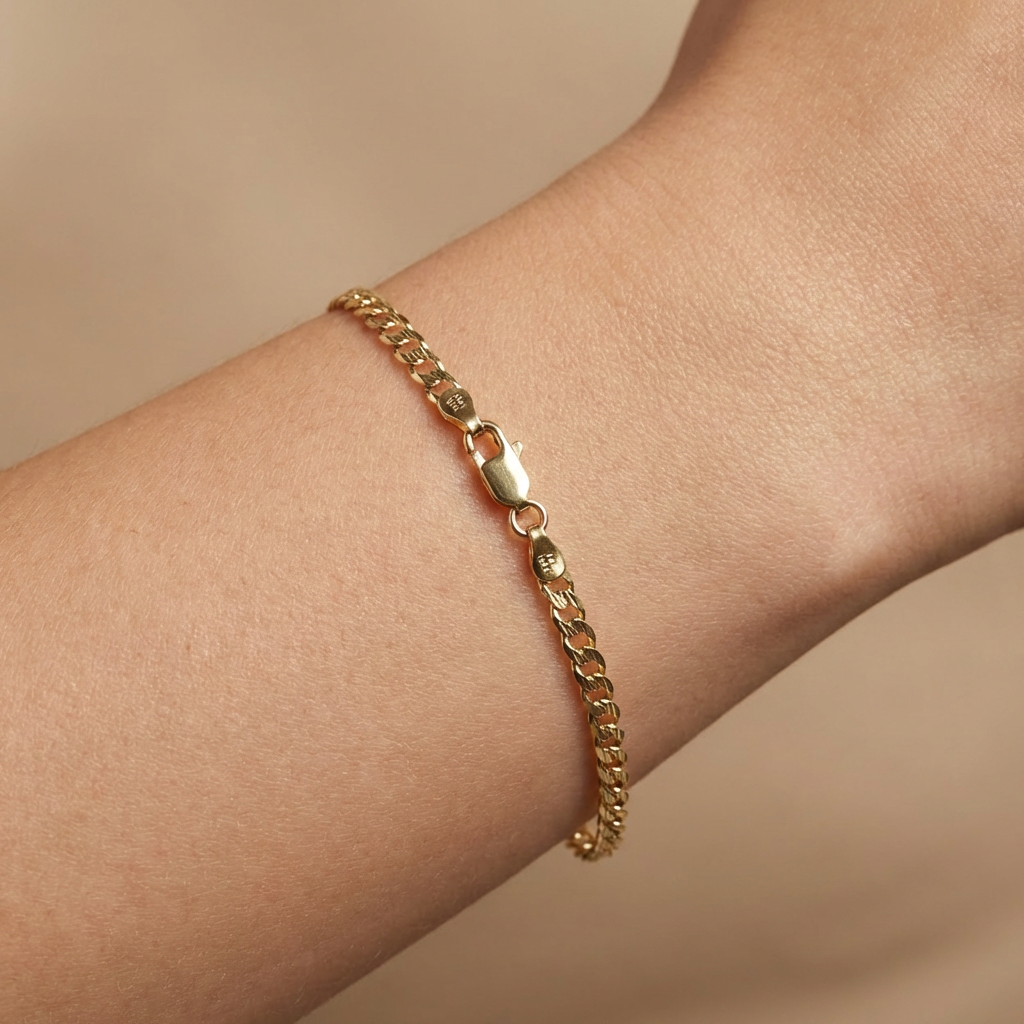 Pulsera Eslabón de Oro 14k Barbada Tradicional con Diamantado Fino mod. 10525