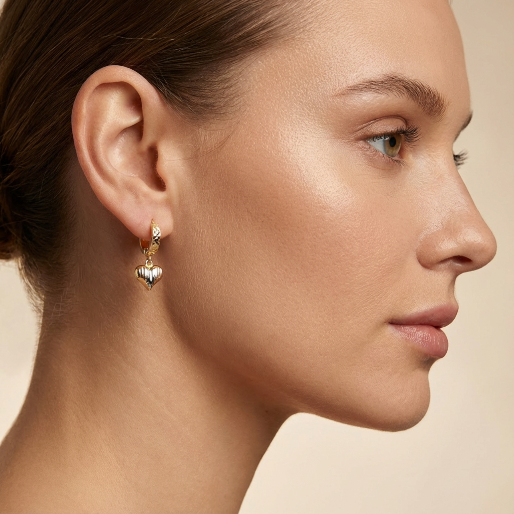 Grapa Larga de Oro 14k con Corazones Diamantados mod. 10372