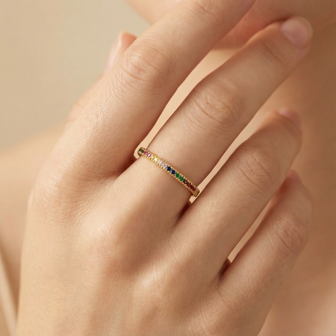 Anillo de Oro 14k Diseño Especial de Churumbela con Zirconias Finas de Colores mod. 10290