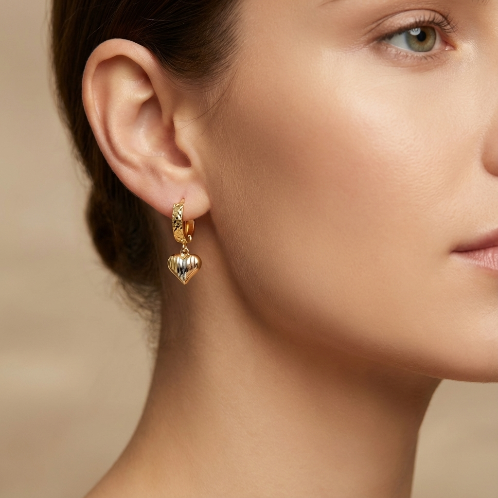 Grapa Larga de Oro 14k con Corazones Diamantados mod. 10372