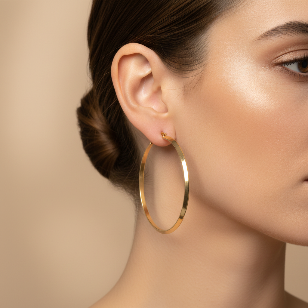 Arracada de Oro 14k con Diseño Redondo Brillante Estilo Facetado y Hueco mod. 10145