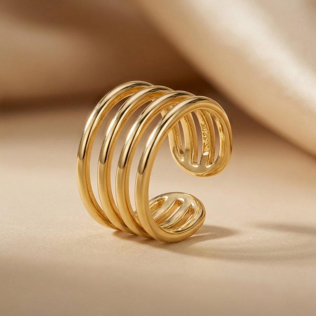 Earcuff de Oro 14k Hueco Trepador Diseño Resorte Tubular y Briilante mod. 10609