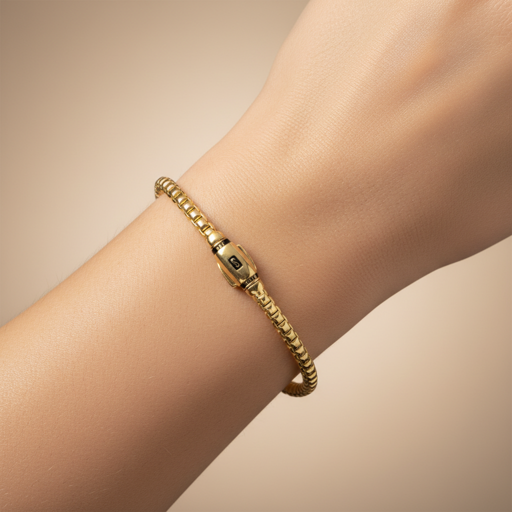 Pulsera Monaco Chain de Oro 14k Modelo Cube con Broche mod. 10156