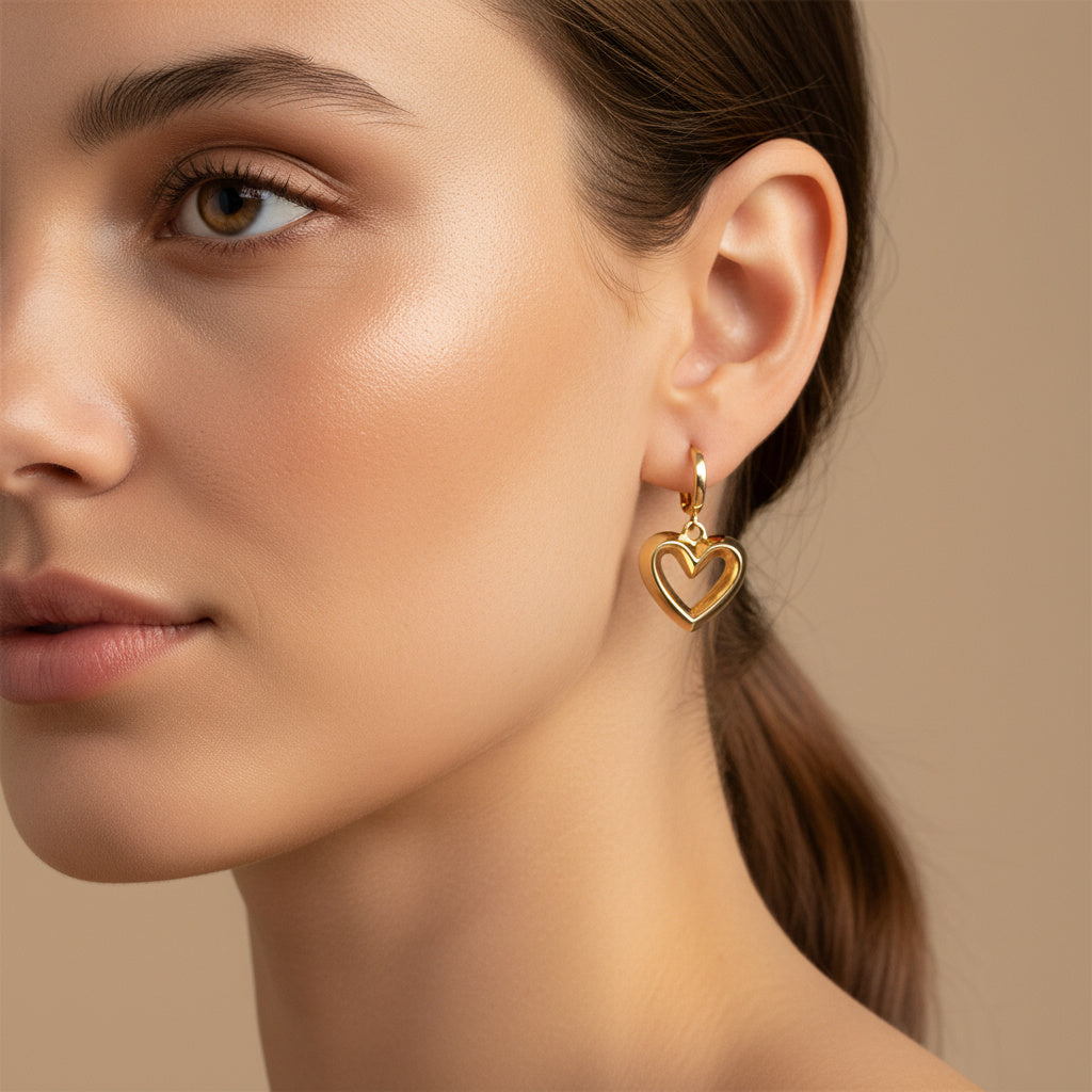 Grapa Larga de Oro 14k Diseño Corazón Especial Estilo Hueco y Brillante mod. 10384