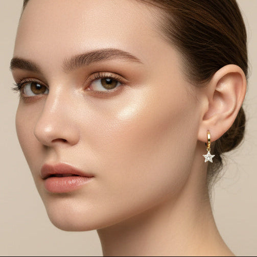 Grapa Larga de Oro 14k Zirconia de Estrella mod. 10378