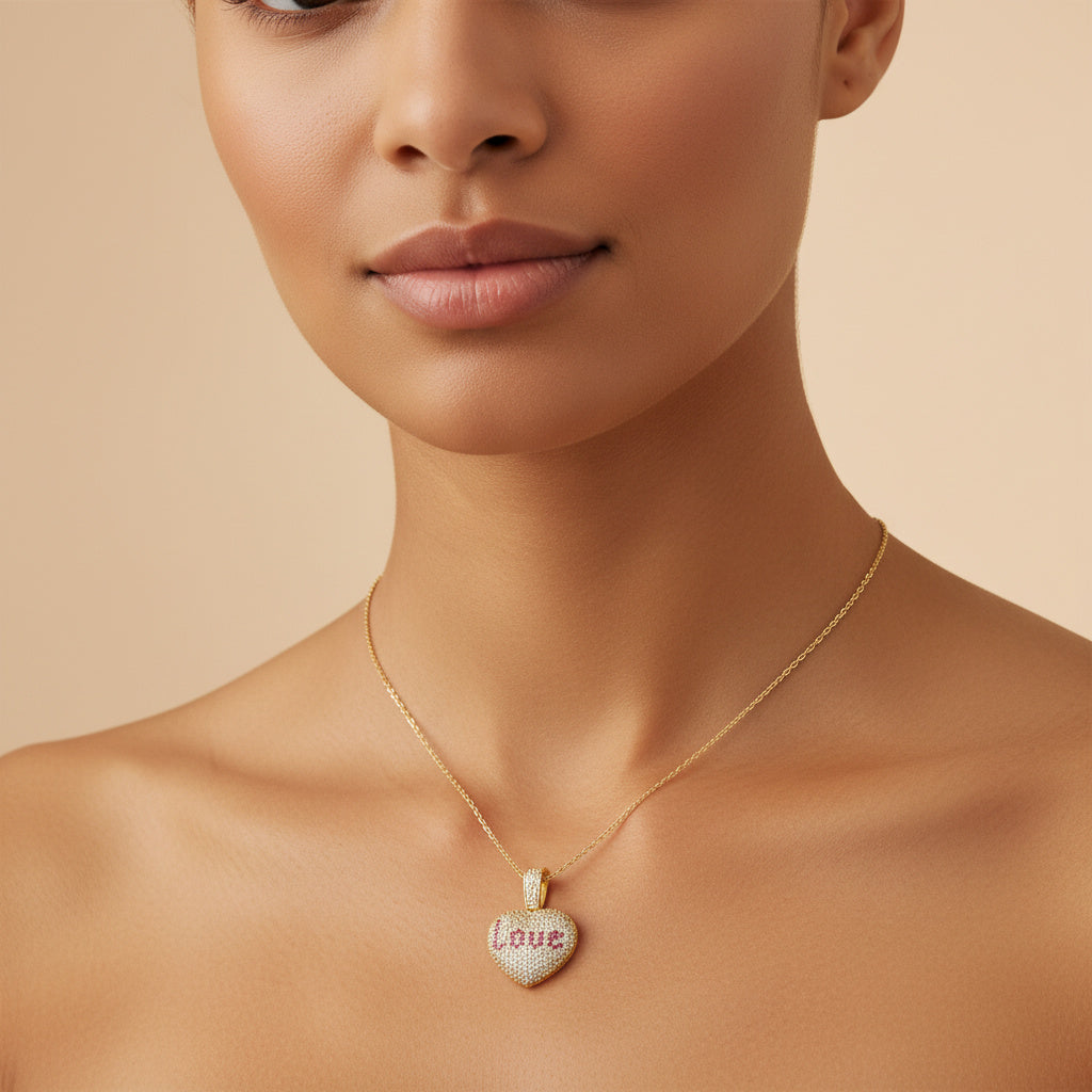 Dije de Oro 14k Corazón LOVE con Incrustado de Zirconias mod. 10087