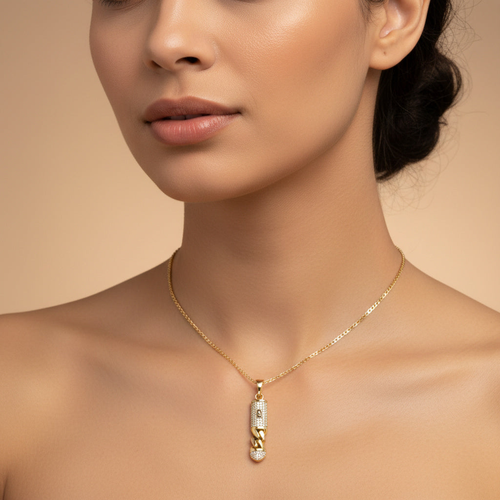 Dije de Oro 14k Diseño Monaco Chain Incrustado con Swarovski mod, 10080