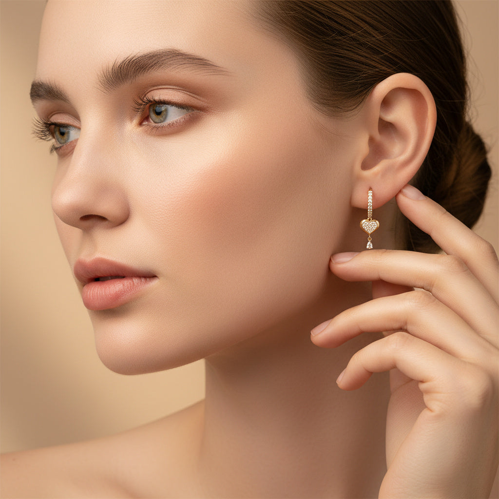 Grapa Larga de Oro 14k Corazones Brillantes Incrustados con Zirconias mod. 10376