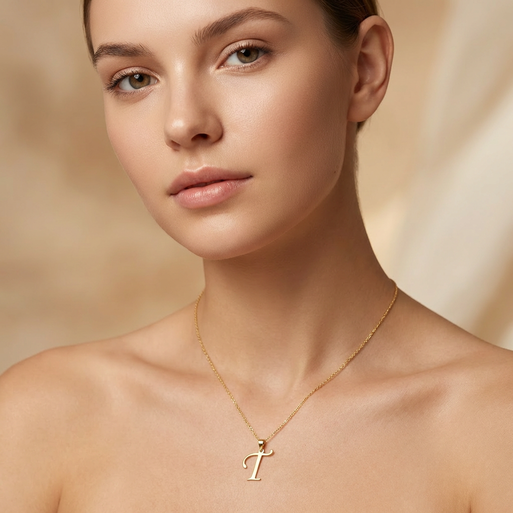 Dije de Oro 14k Modelo de Inicial T Estilo Cursiva Lisa y Brillante mod. 10556