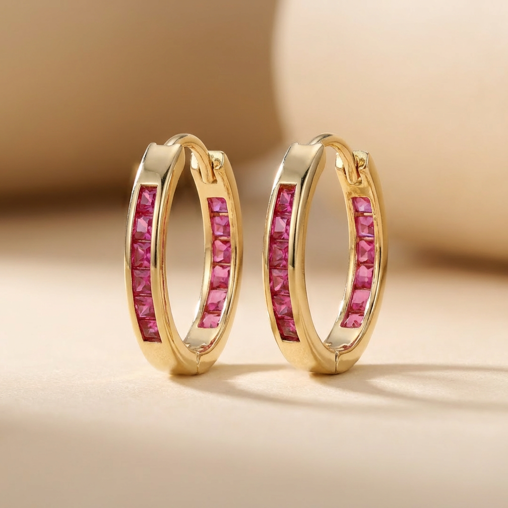 Grapa de Oro 14k Diseño Oval con Incrustación de Zirconias Magenta mod. 10592