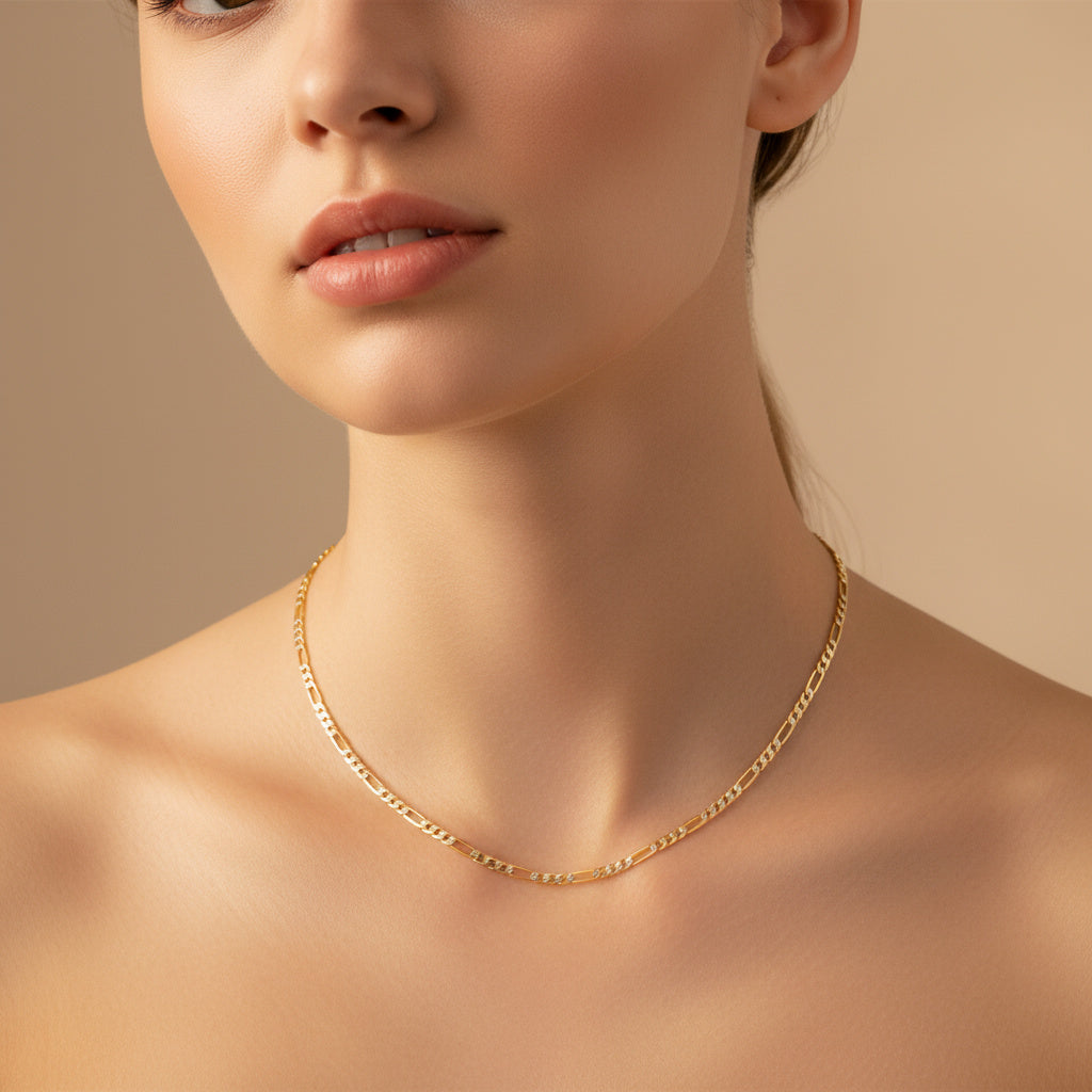 Cadena de Oro 14k Tejido 3x1 Sólido con Diamantado Fino mod. 10296