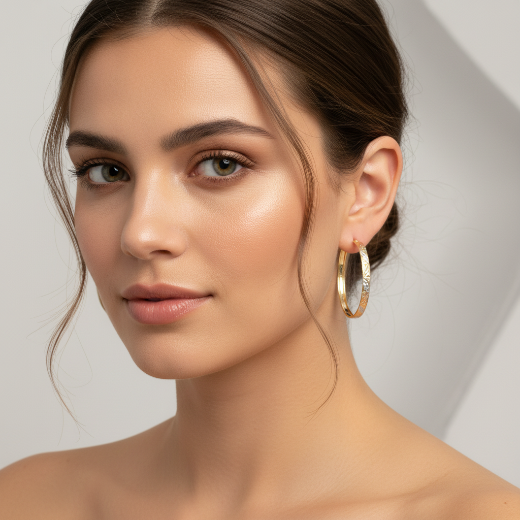 Arracada de Oro 14k con Diseño Diamantado Florentino mod. 10144