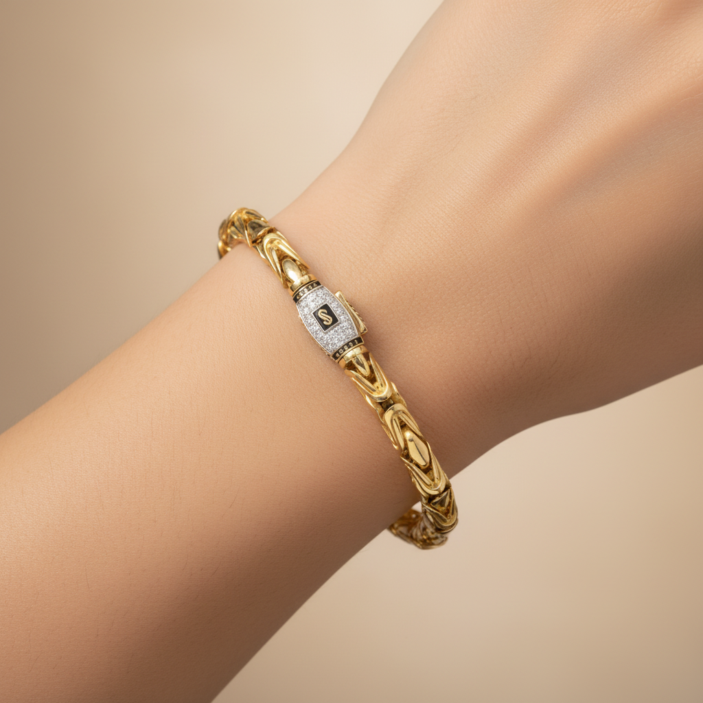 Pulsera Monaco Chain de Oro 14k Modelo Rey de Broche Pavé con Incrustación de Swarovski mod. 8890