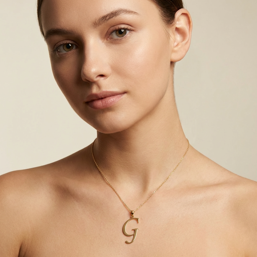 Dije de Oro 14k Modelo de Inicial G Estilo Cursiva Lisa y Brillante mod. 10553