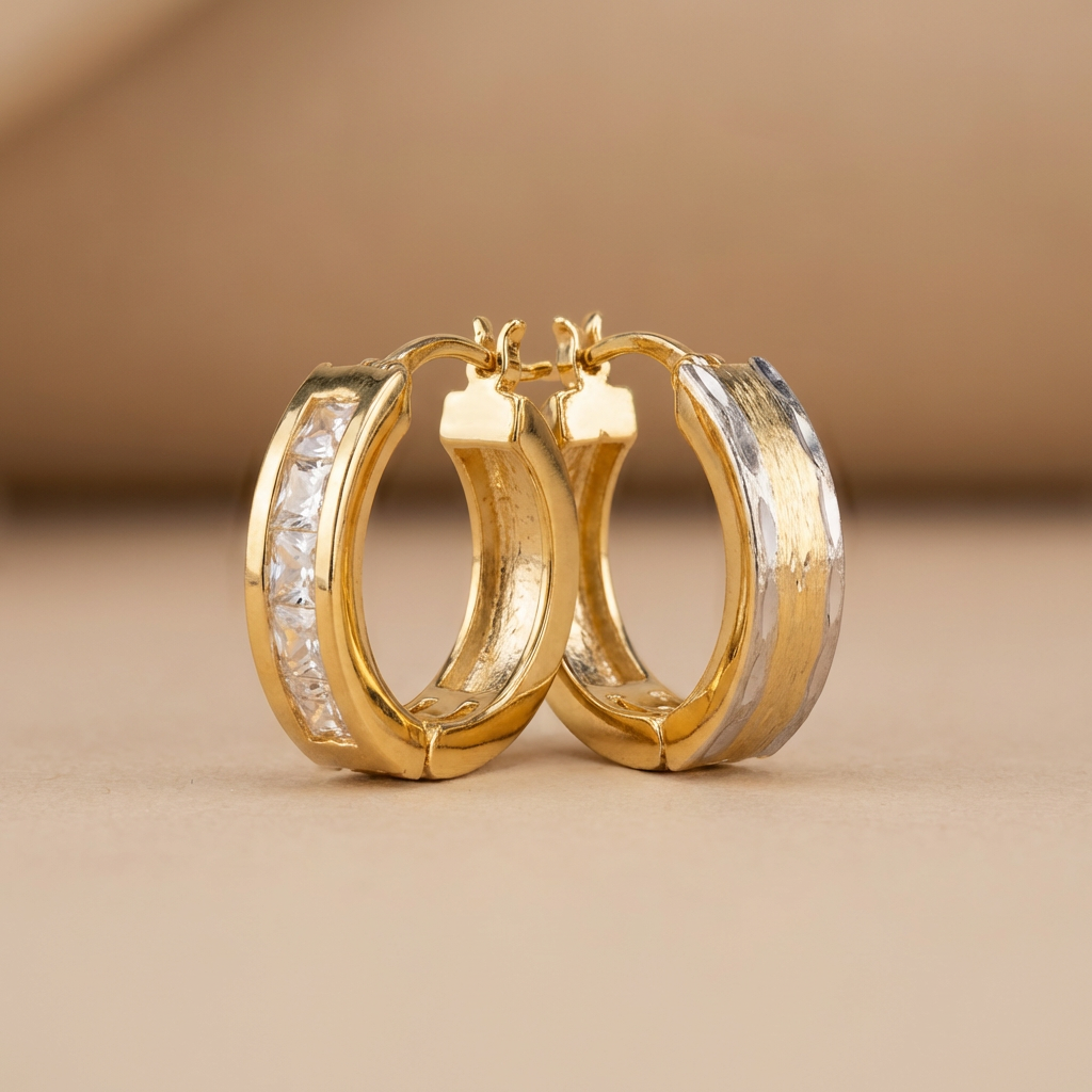 Grapa de Oro 14k Doble Vista Elegante Bicolor con Diamantado y Zirconias mod. 10595