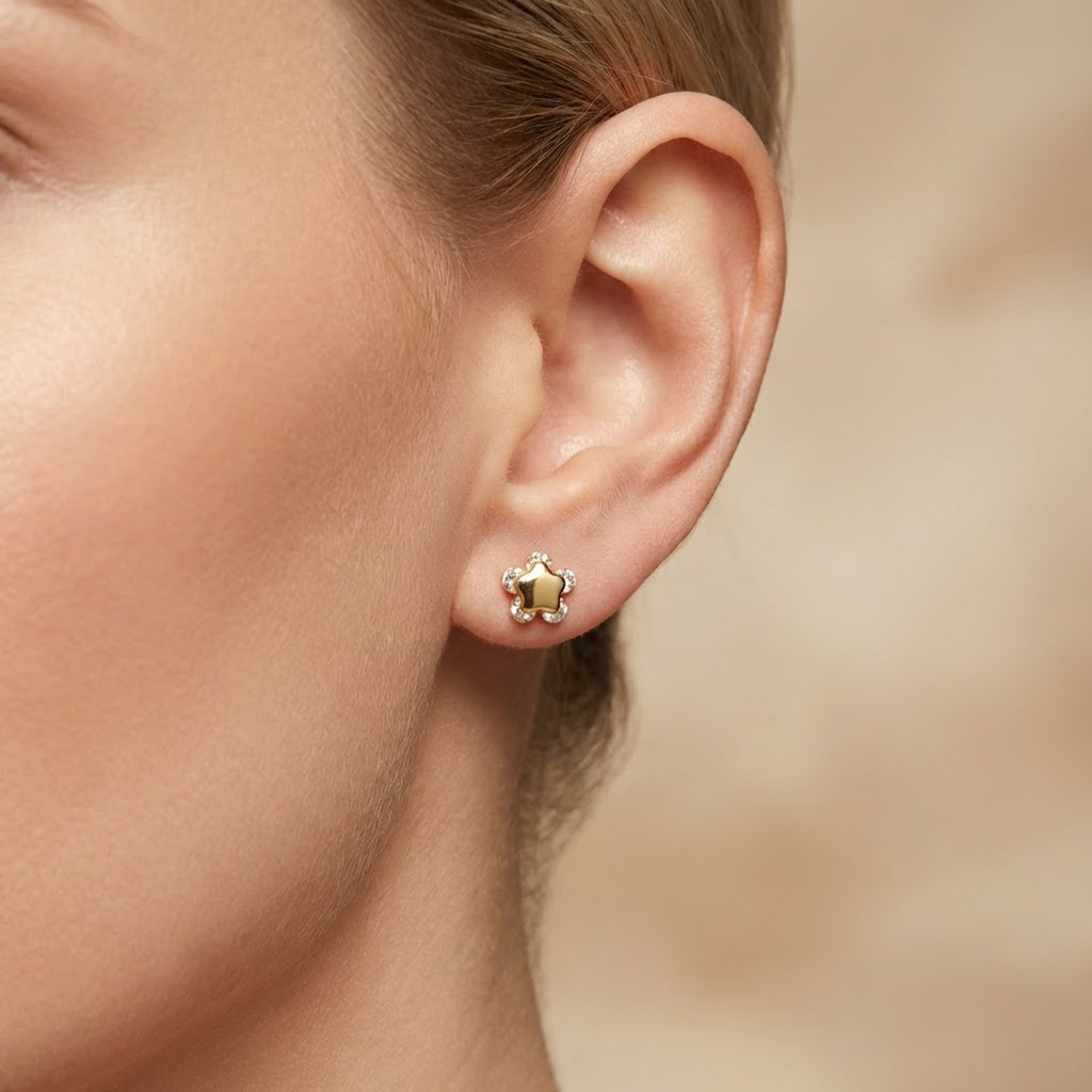 Arete de Oro 14k Pequeño Gatito Brillante mod. 10638