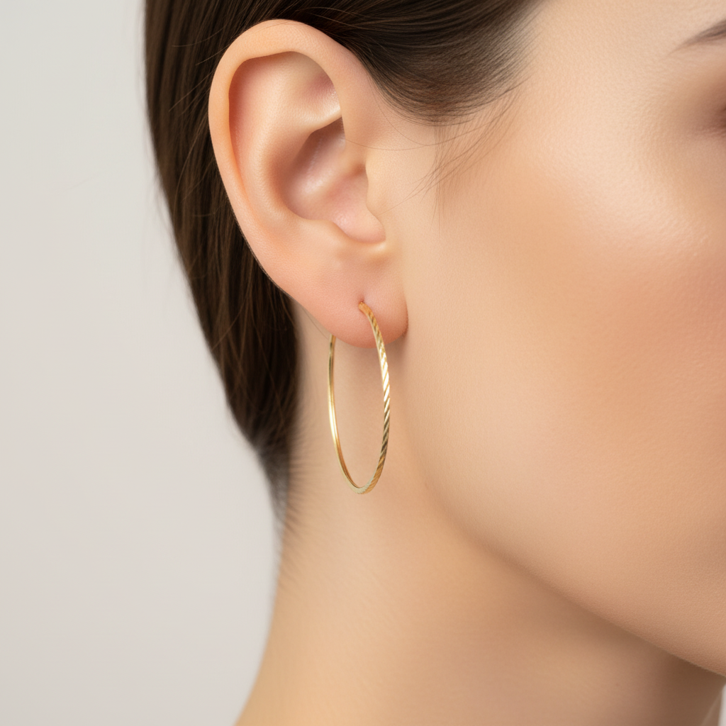 Arracada de Oro 14k con Diseño Redondo Hueco con Diamantado mod. 10146