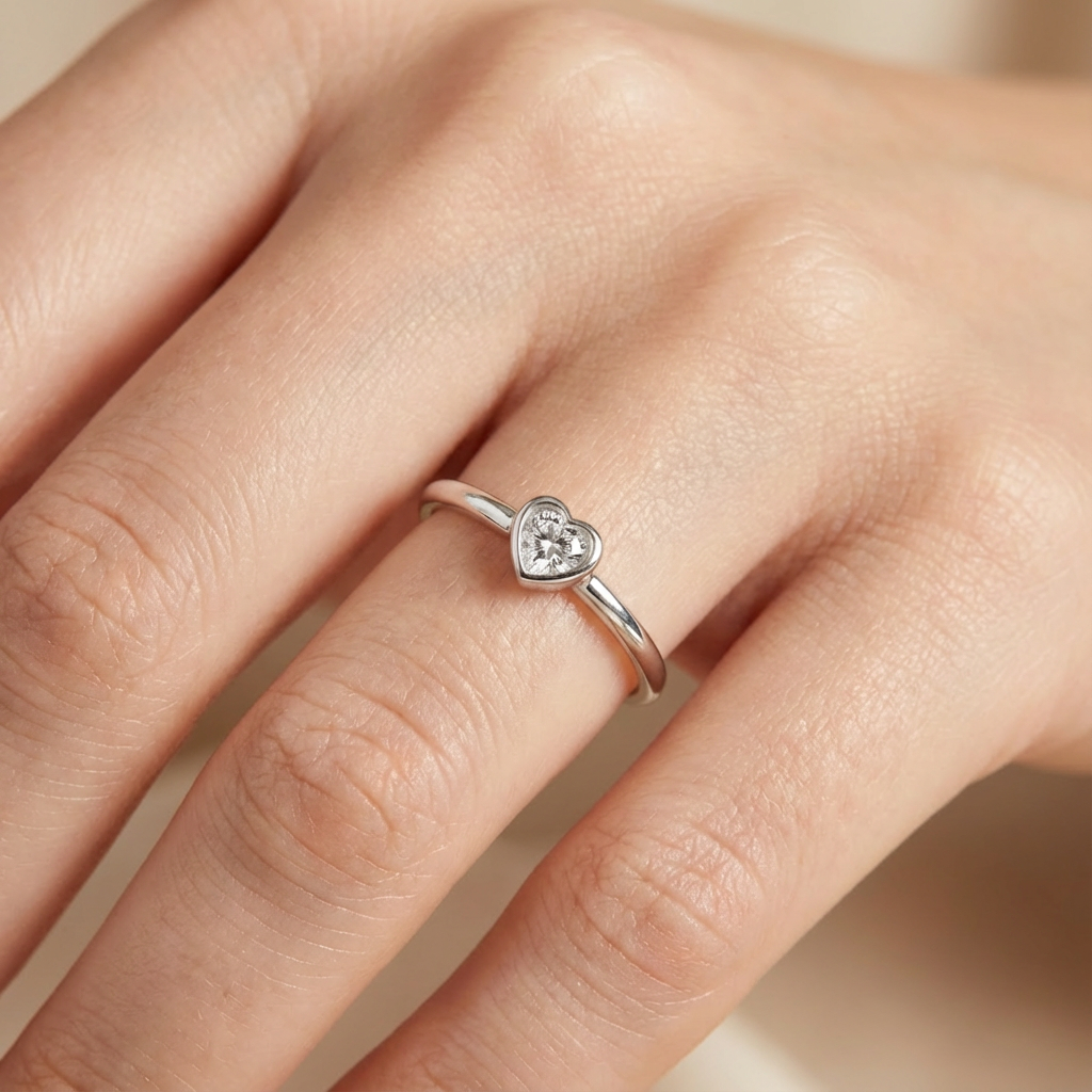 Anillo de Oro 14k Modelo Fino con Pequeño Corazón y Zirconia Fina mod. 10476