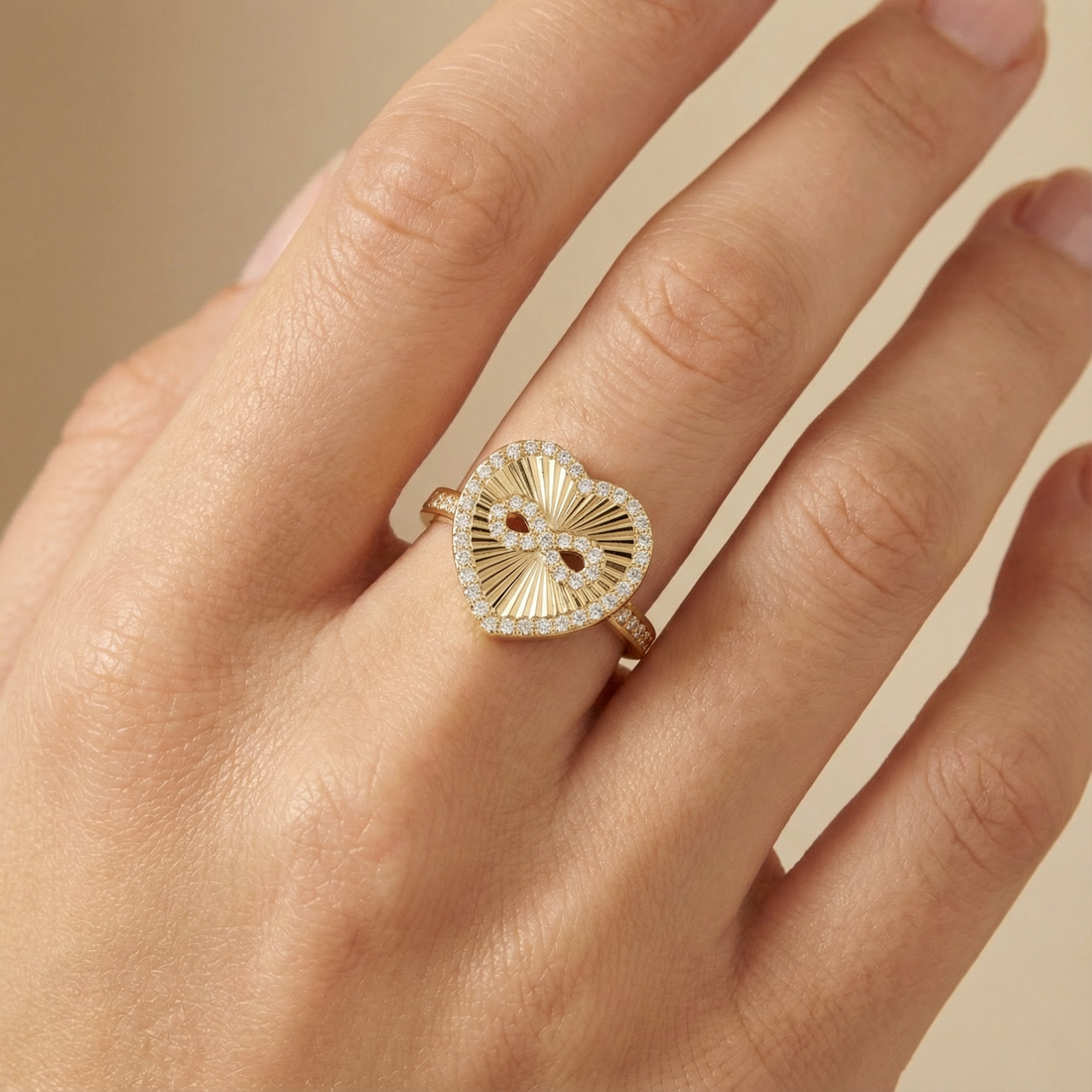 Anillo de Oro 14k Corazón Diamanatado con Infinito y Zirconias mod. 10280
