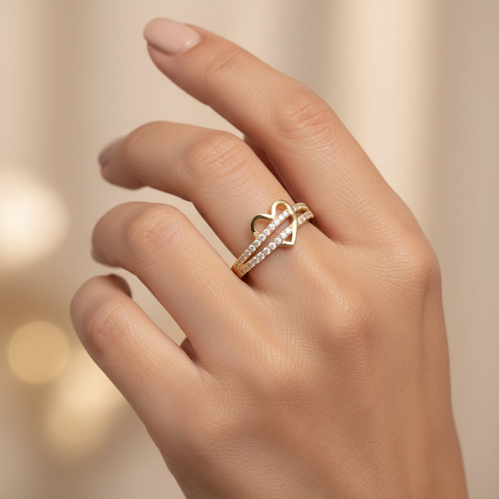 Anillo de Oro 14k Diseño Brisa de Corazón con Zirconias mod. 10194