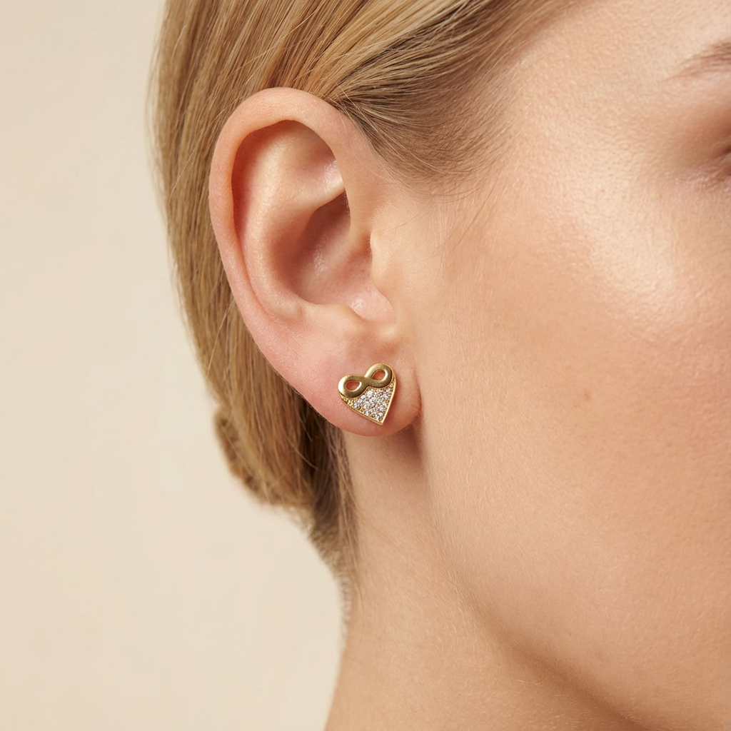 Arete de Oro 14k Corazón Infinito con Incrustación de Zirconias Finas mod. 10427