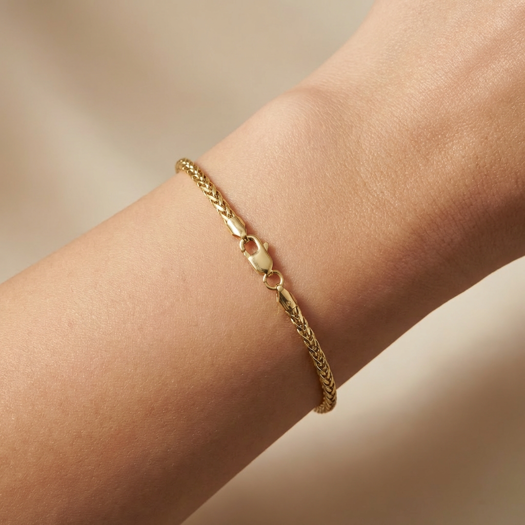 Pulsera Eslabón de Oro 14k Tejido de Espiga Semi Hueca y Brillante mod. 10524