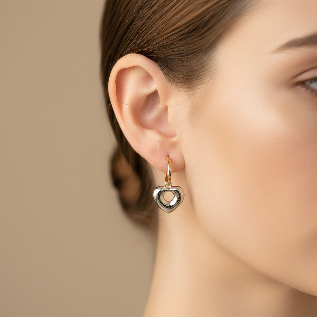 Grapa Larga de Oro 14k con Corazón Brillante de Diseño Inflado mod. 10380