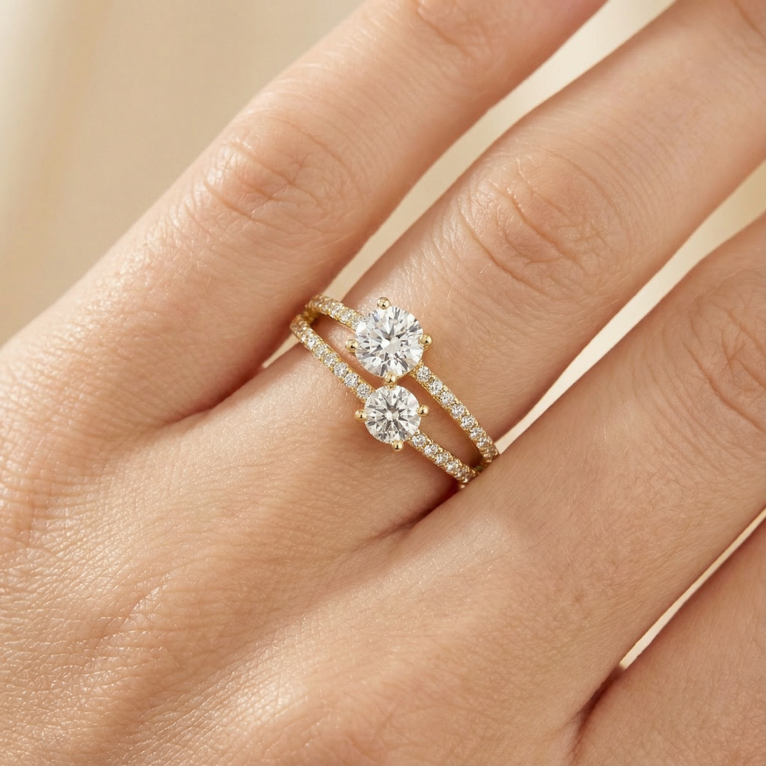 Anillo de Oro 14k Doble Línea con Zirconias mod. 10219