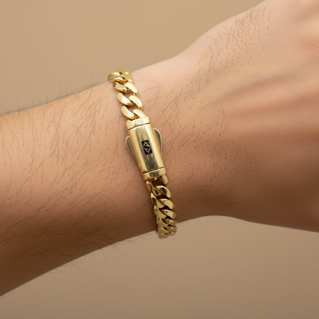 Esclava de Oro 14k Hueca de Tejido Barbado Brillante con Broche Fino mod. 10302