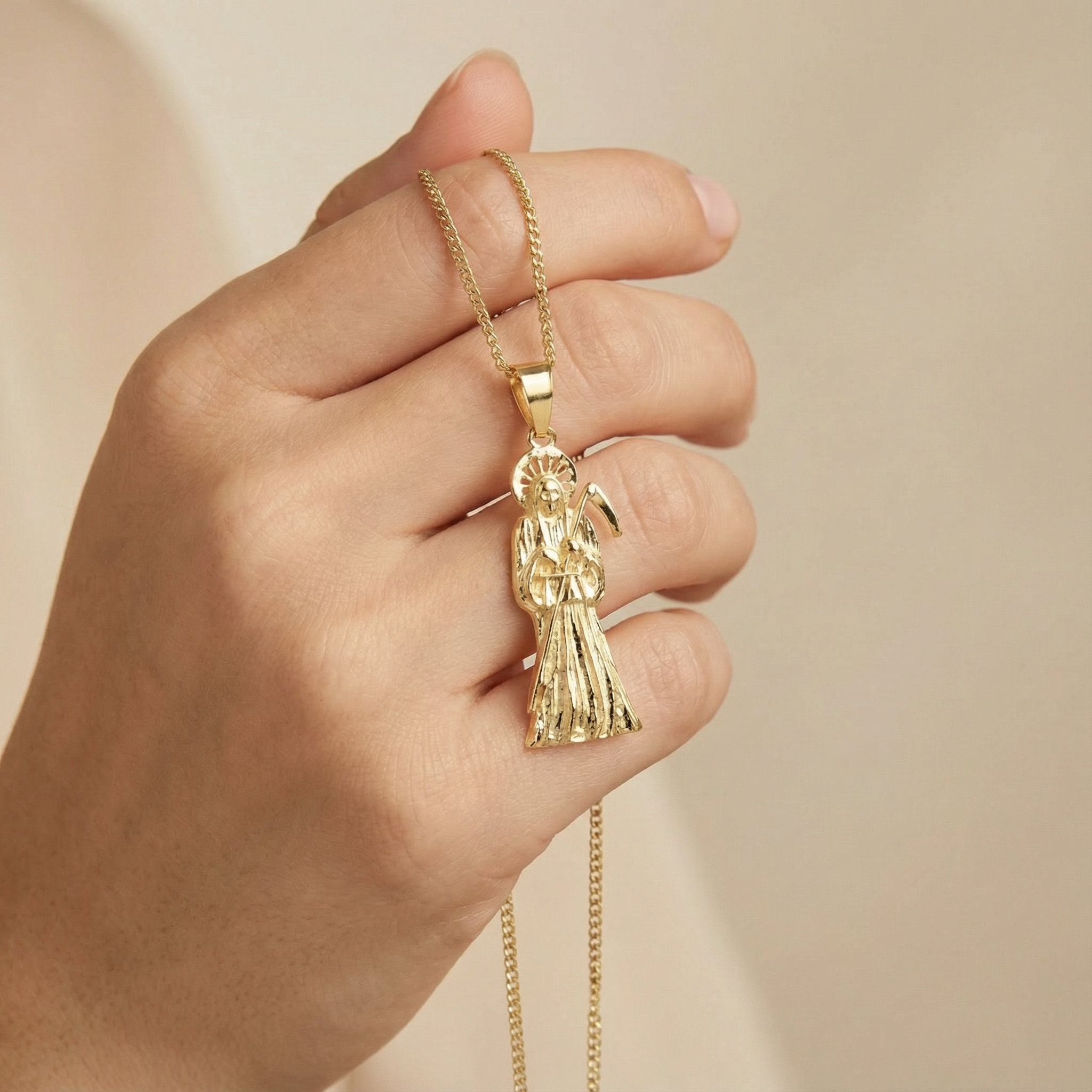 Dije de Oro 14k Santa Muerte de Diseño Brillante mod. 10250