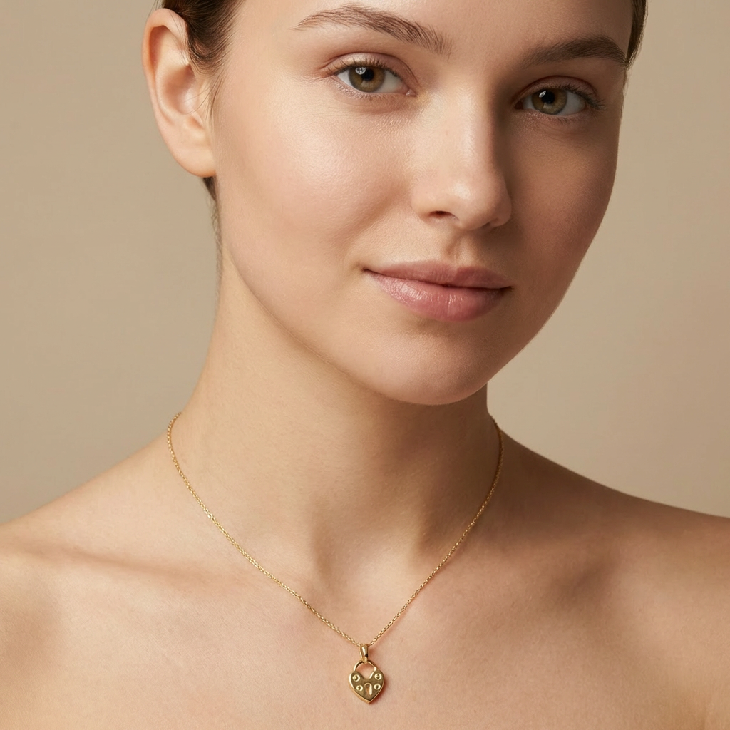Dije de Oro 14k Candado de Corazñon Brillante y Hueco mod. 10512