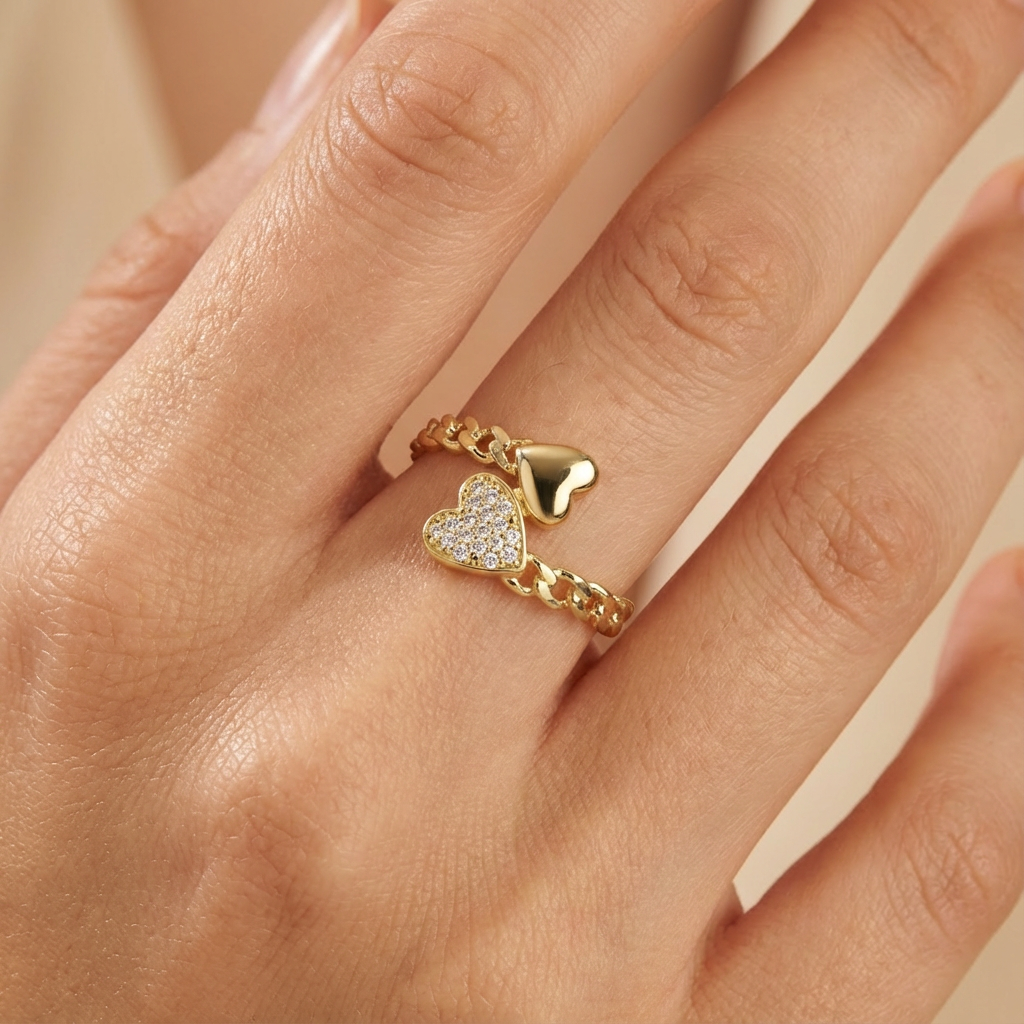 Anillo de Oro 14k Corazones Cruzados Detallado con Zirconias mod. 10478