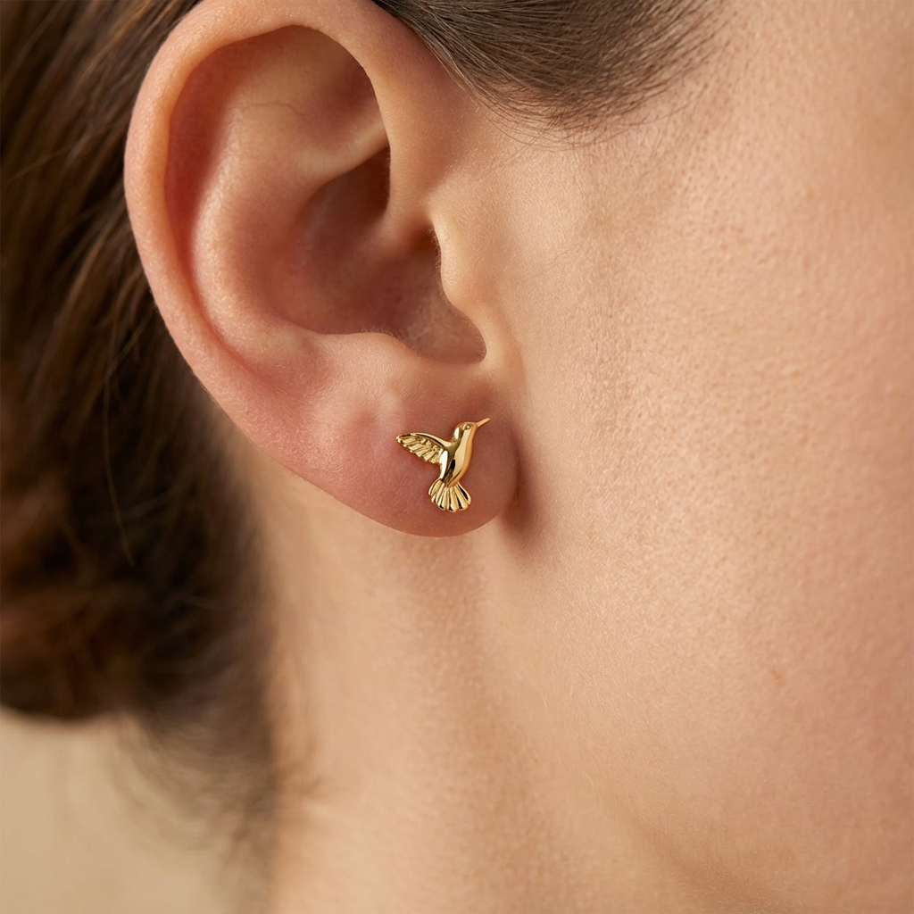 Broquel de Oro 10k Diseño de Colibríe mod. 10448