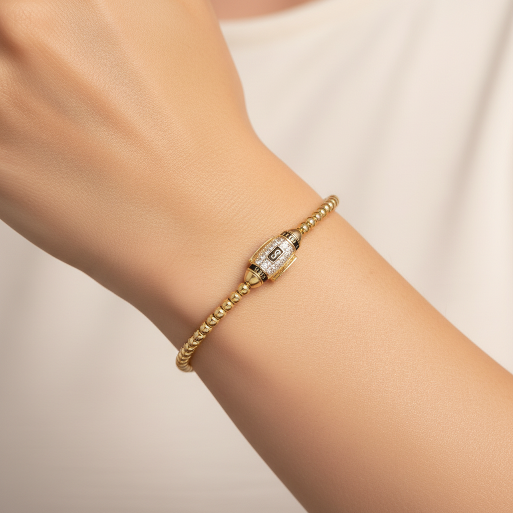 Pulsera Monaco Chain de Oro 14k Modelo Bub de Broche Pavé con Incrustación de Swarovski mod. 9679