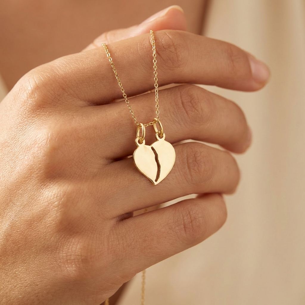 Dije de Oro 14k Corazón Partido Compartido en Diseño Brillante mod. 10498